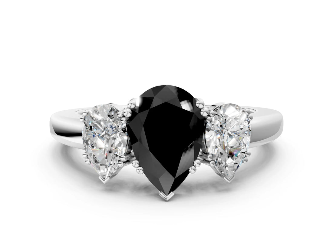 White gold Three-Stone Fancy Black Pear Cut Cut Diamond Ring with Channel Set Band and Four-Prong Setting_60