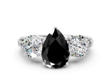 White gold Three-Stone Fancy Black Pear Cut Cut Diamond Ring with Channel-Set Band and Prong Setting_12