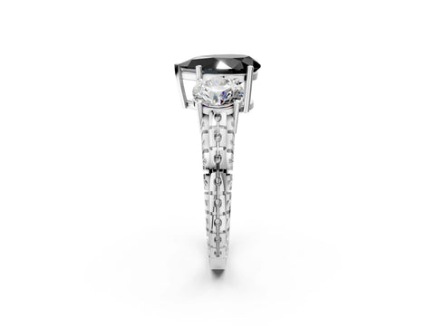 White gold Three-Stone Fancy Black Pear Cut Cut Diamond Ring with Channel-Set Band and Prong Setting_14