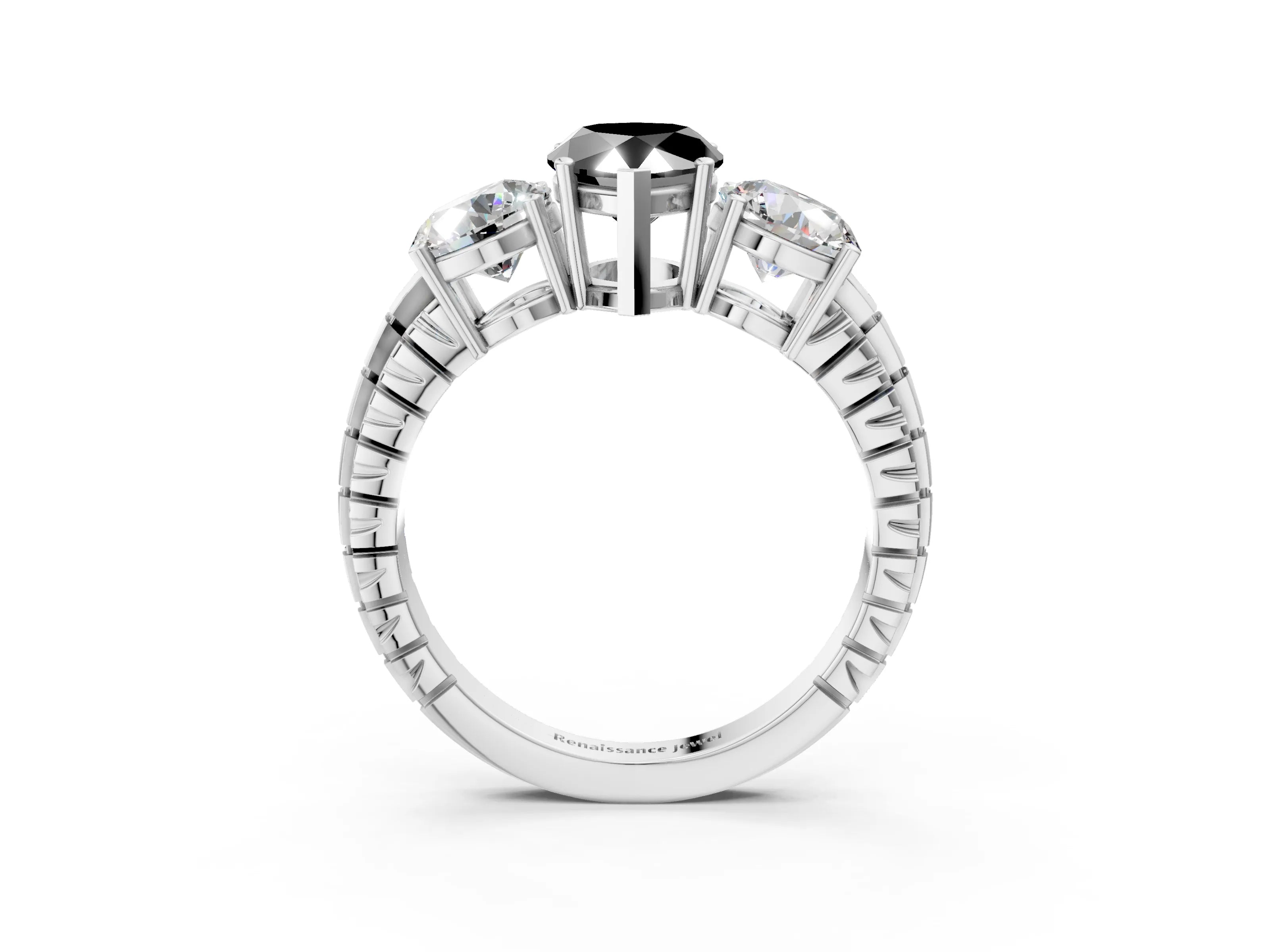 White gold Three-Stone Fancy Black Pear Cut Cut Diamond Ring with Channel-Set Band and Prong Setting_15