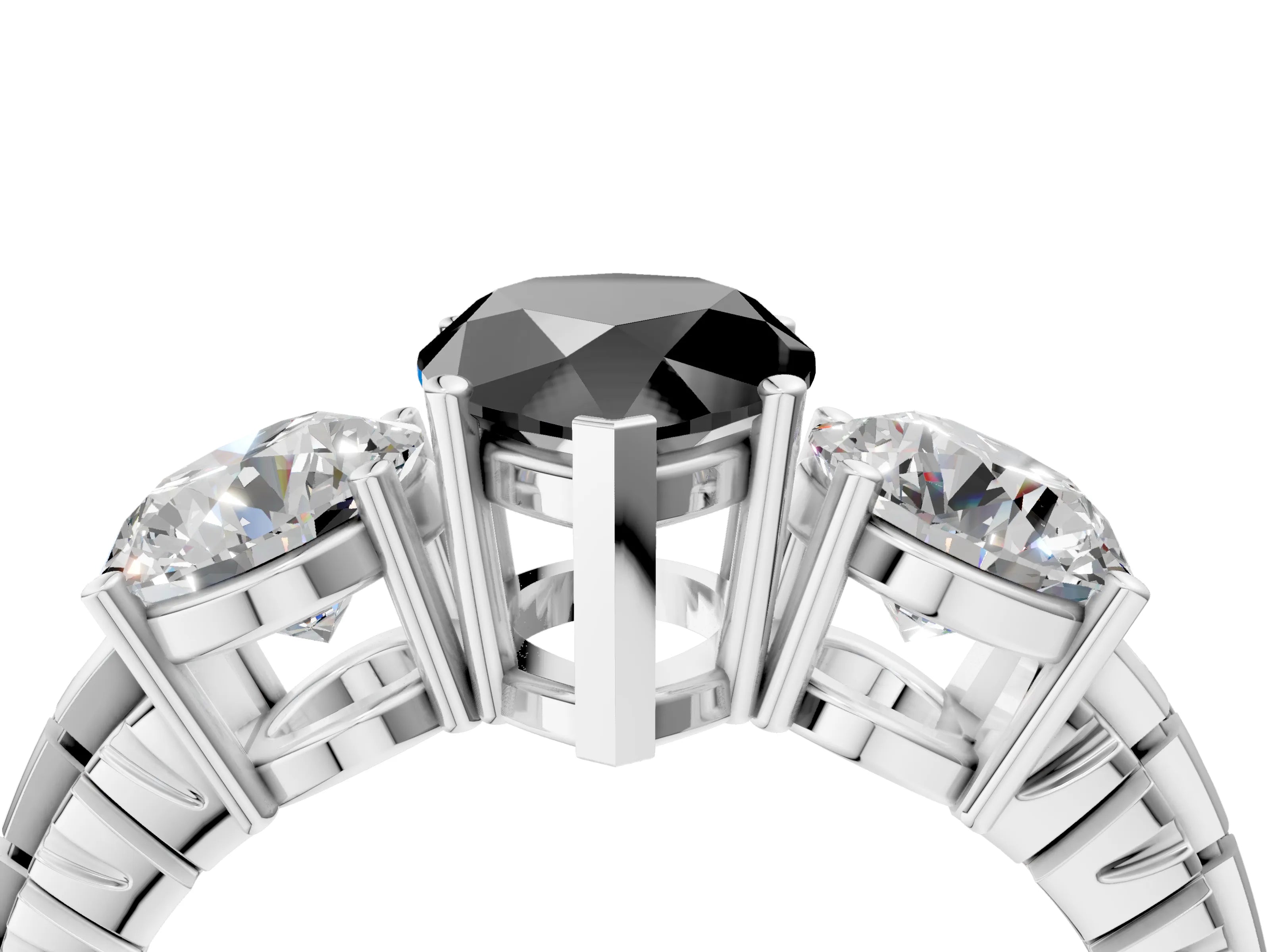 White gold Three-Stone Fancy Black Pear Cut Cut Diamond Ring with Channel-Set Band and Prong Setting_16