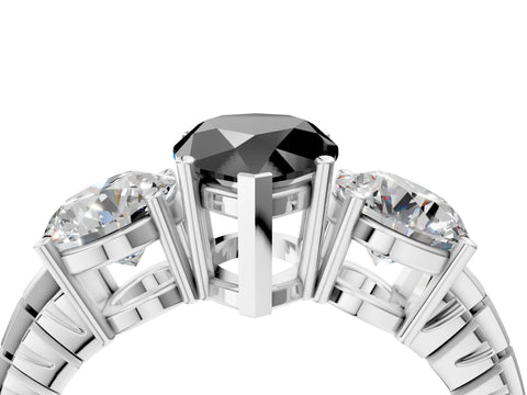 White gold Three-Stone Fancy Black Pear Cut Cut Diamond Ring with Channel-Set Band and Prong Setting_16