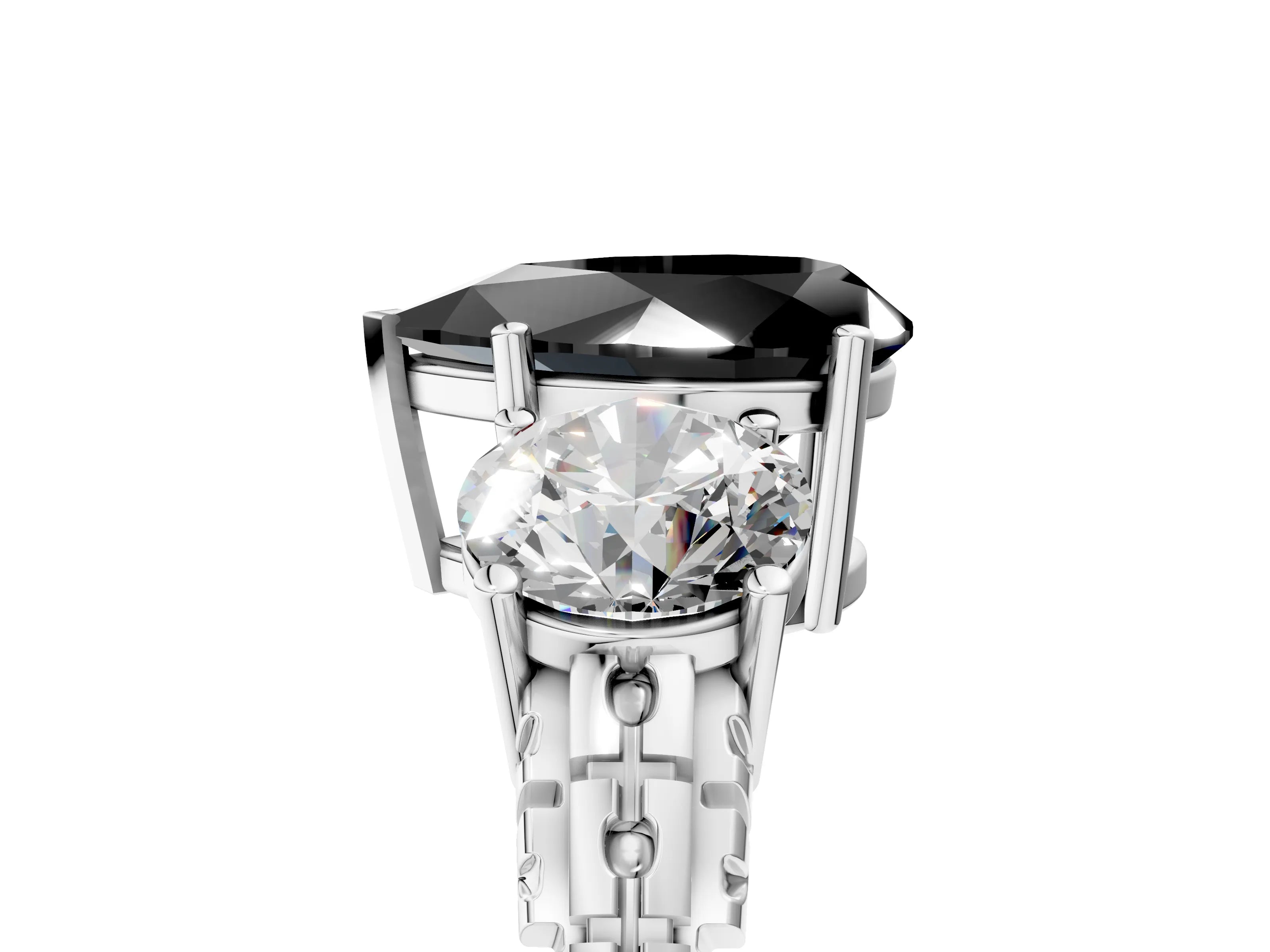 White gold Three-Stone Fancy Black Pear Cut Cut Diamond Ring with Channel-Set Band and Prong Setting_17