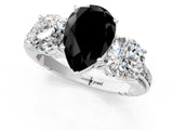 White gold Three-Stone Fancy Black Pear Cut Cut Diamond Ring with Channel-Set Band and Prong Setting_1