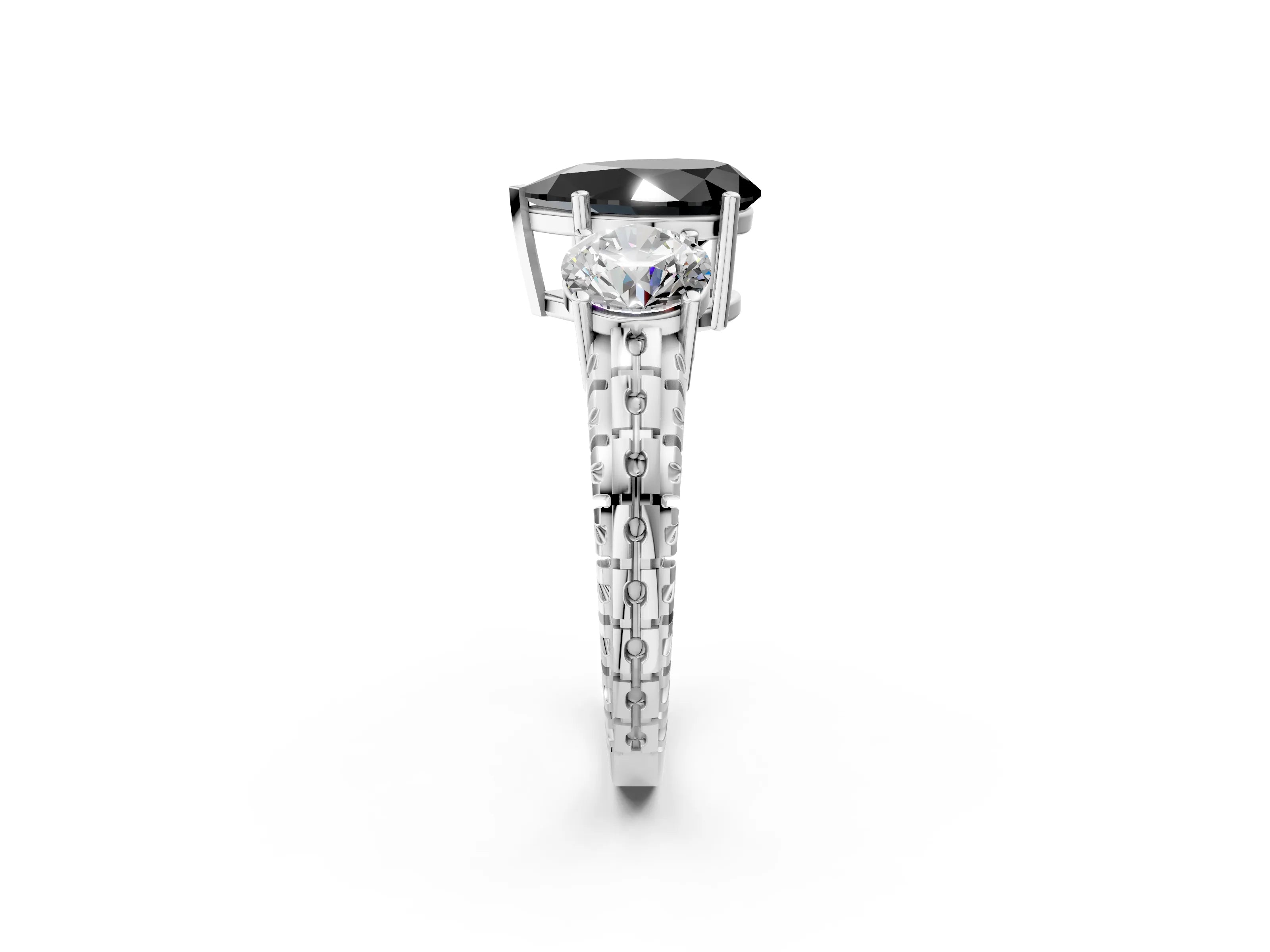 White gold Three-Stone Fancy Black Pear Cut Cut Diamond Ring with Channel-Set Band and Prong Setting_2