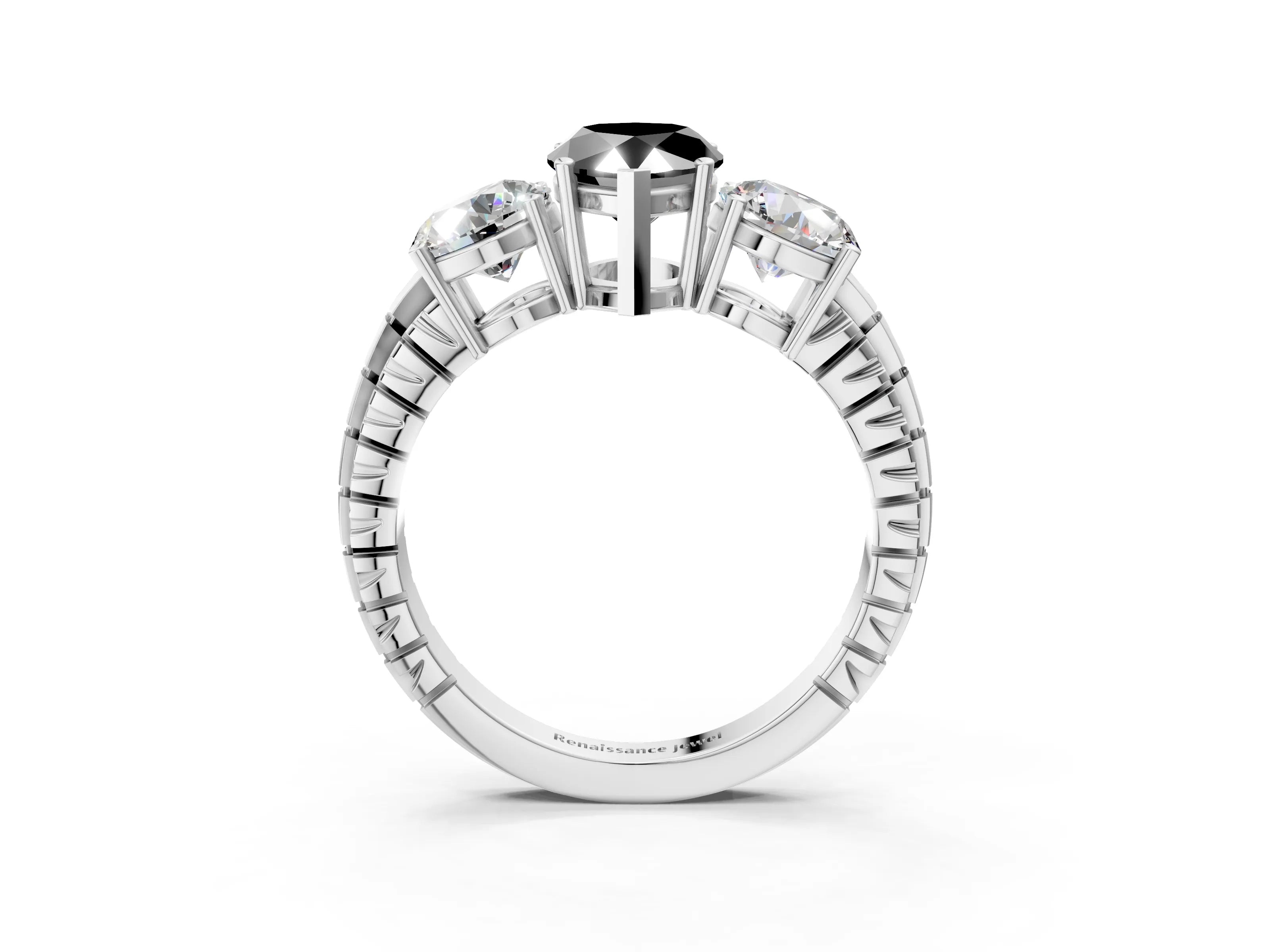 White gold Three-Stone Fancy Black Pear Cut Cut Diamond Ring with Channel-Set Band and Prong Setting_3