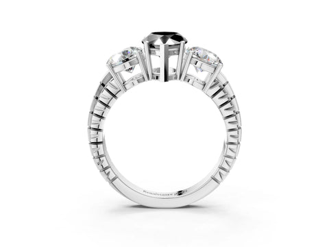 White gold Three-Stone Fancy Black Pear Cut Cut Diamond Ring with Channel-Set Band and Prong Setting_3
