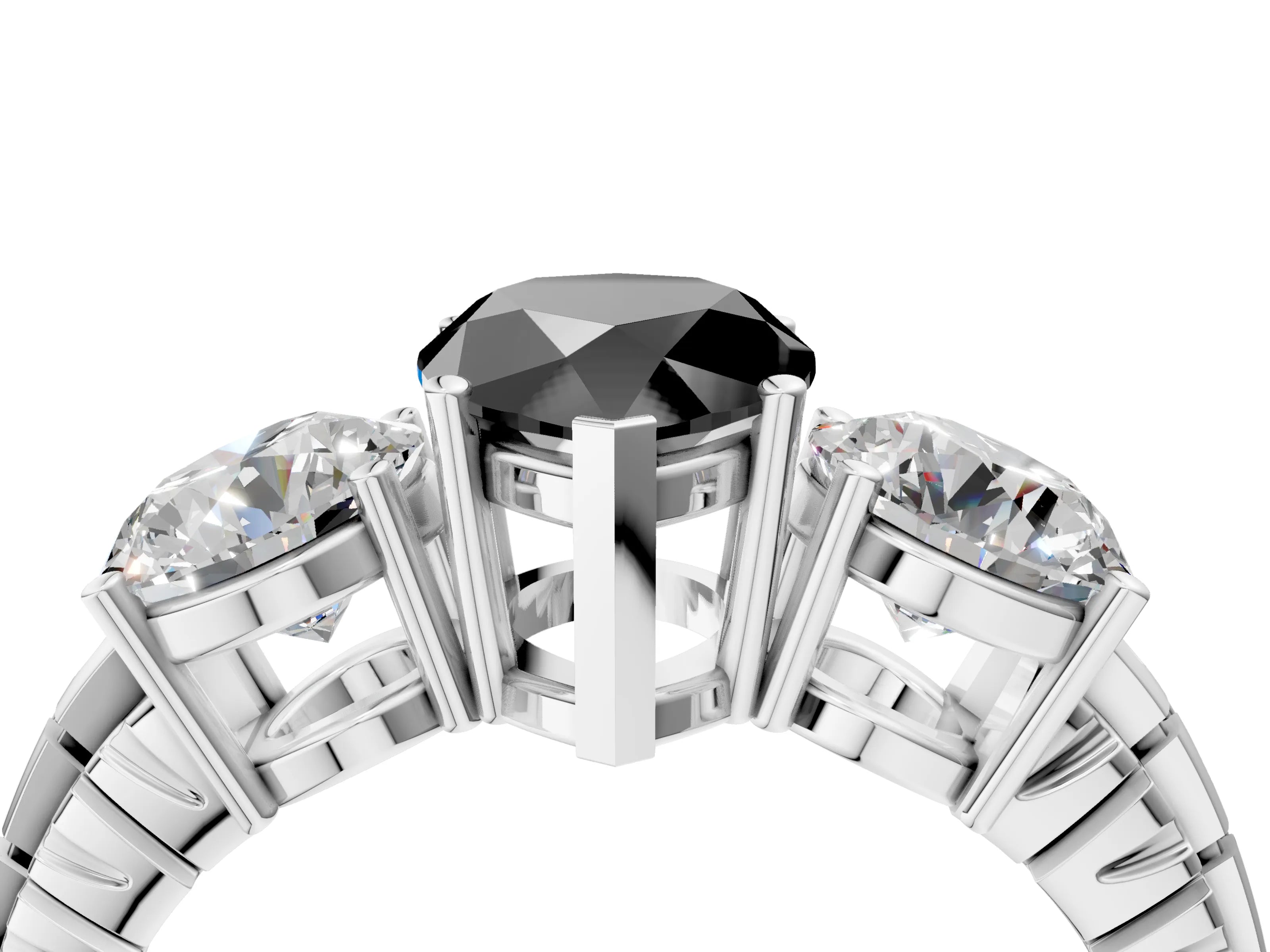 White gold Three-Stone Fancy Black Pear Cut Cut Diamond Ring with Channel-Set Band and Prong Setting_4
