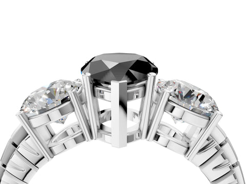 White gold Three-Stone Fancy Black Pear Cut Cut Diamond Ring with Channel-Set Band and Prong Setting_4