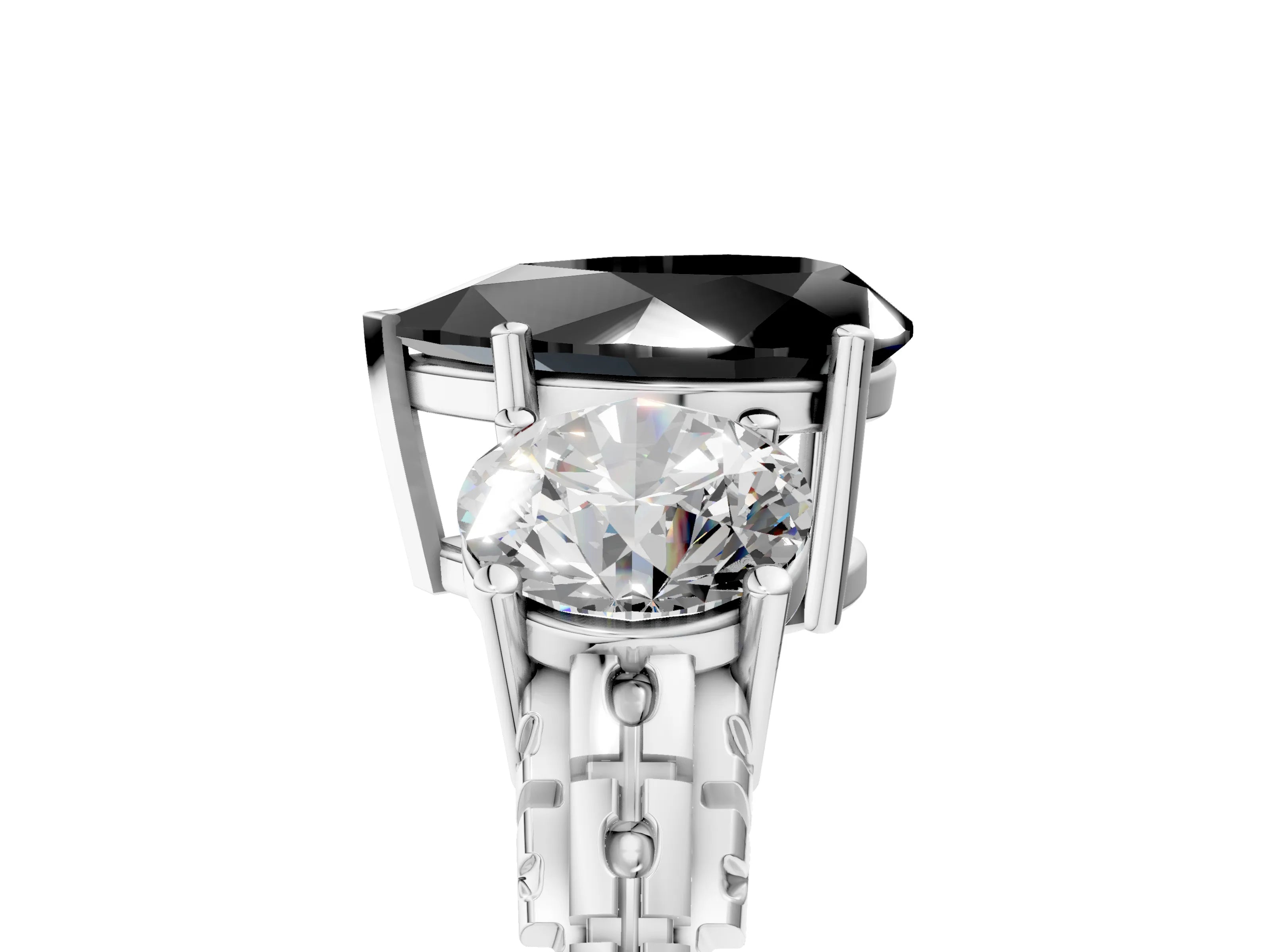 White gold Three-Stone Fancy Black Pear Cut Cut Diamond Ring with Channel-Set Band and Prong Setting_5