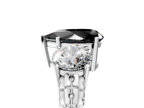 White gold Three-Stone Fancy Black Pear Cut Cut Diamond Ring with Channel-Set Band and Prong Setting_5