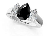 White gold Three-Stone Fancy Black Pear Cut Cut Diamond Ring with Prong Setting and Classic Band_1