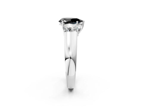 White gold Three-Stone Fancy Black Pear Cut Cut Diamond Ring with Prong Setting and Classic Band_2