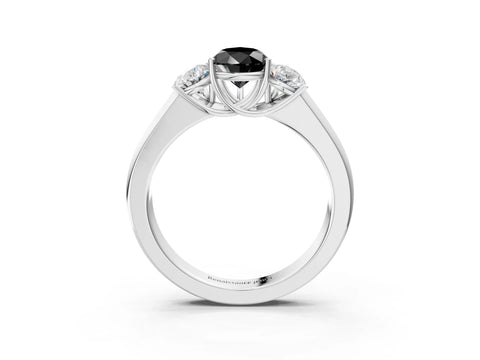 White gold Three-Stone Fancy Black Pear Cut Cut Diamond Ring with Prong Setting and Classic Band_3