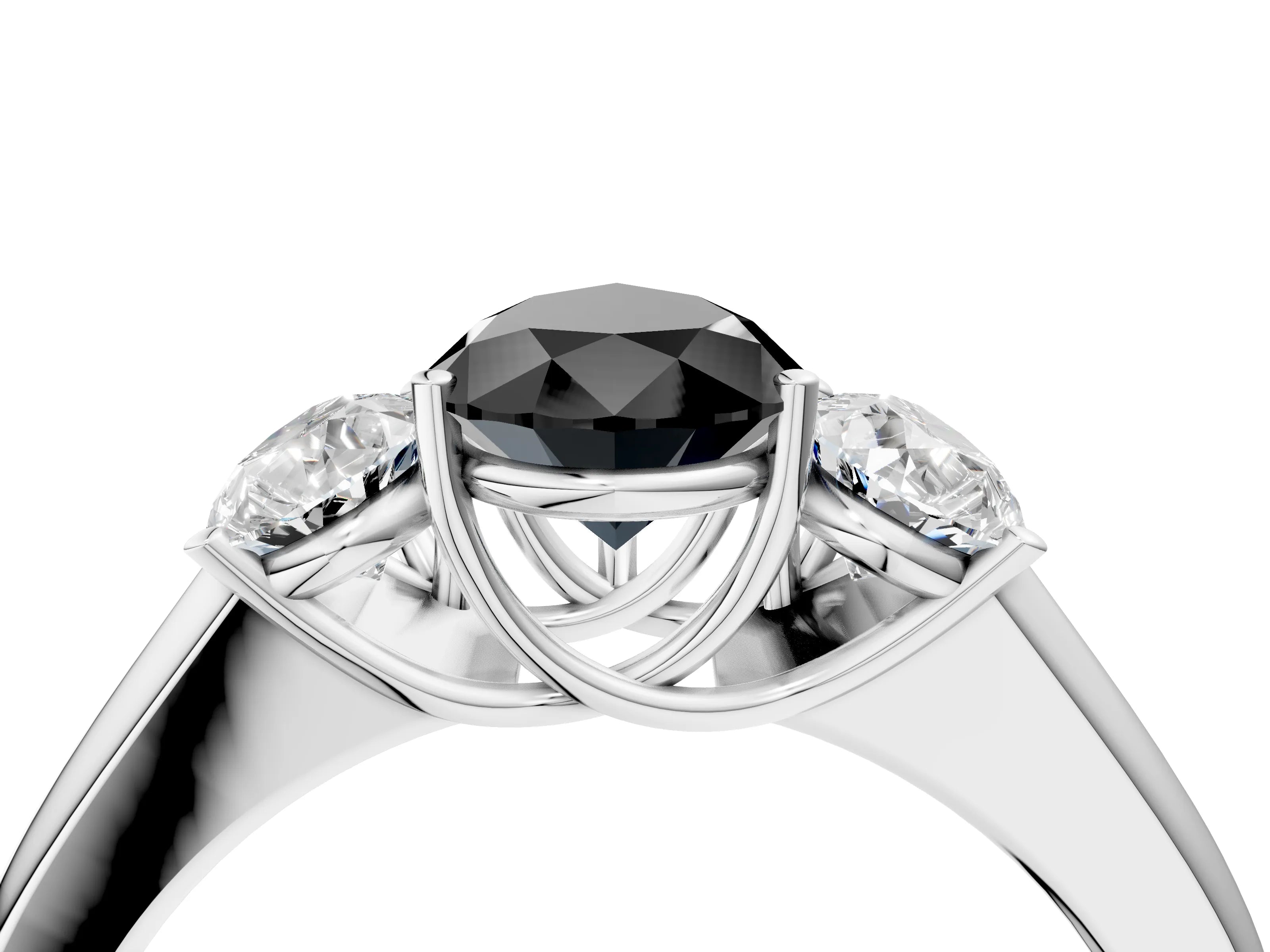 White gold Three-Stone Fancy Black Pear Cut Cut Diamond Ring with Prong Setting and Classic Band_4