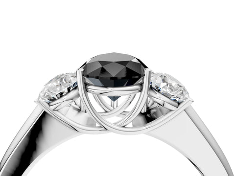 White gold Three-Stone Fancy Black Pear Cut Cut Diamond Ring with Prong Setting and Classic Band_4