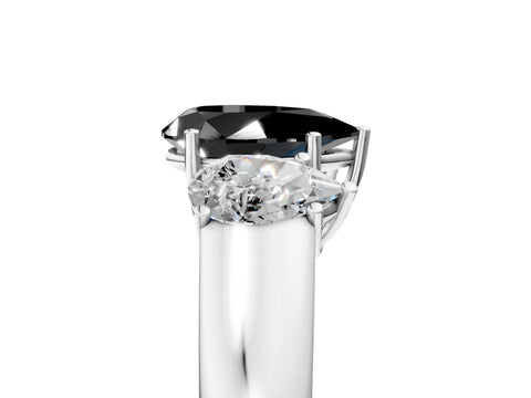 White gold Three-Stone Fancy Black Pear Cut Cut Diamond Ring with Prong Setting and Classic Band_5