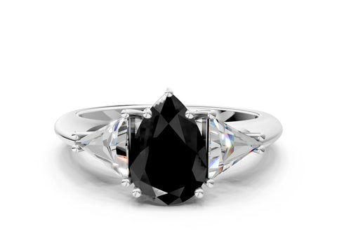 White gold Three-Stone Fancy Black Pear Cut Cut Diamond Ring with Trillion Side Stones and Four-Prong Setting_11