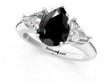 White gold Three-Stone Fancy Black Pear Cut Cut Diamond Ring with Trillion Side Stones and Four-Prong Setting_12