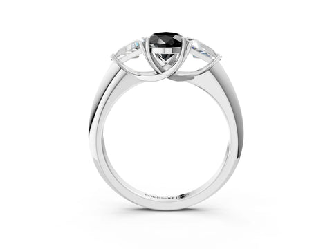 White gold Three-Stone Fancy Black Pear Cut Cut Diamond Ring with Trillion Side Stones and Four-Prong Setting_14