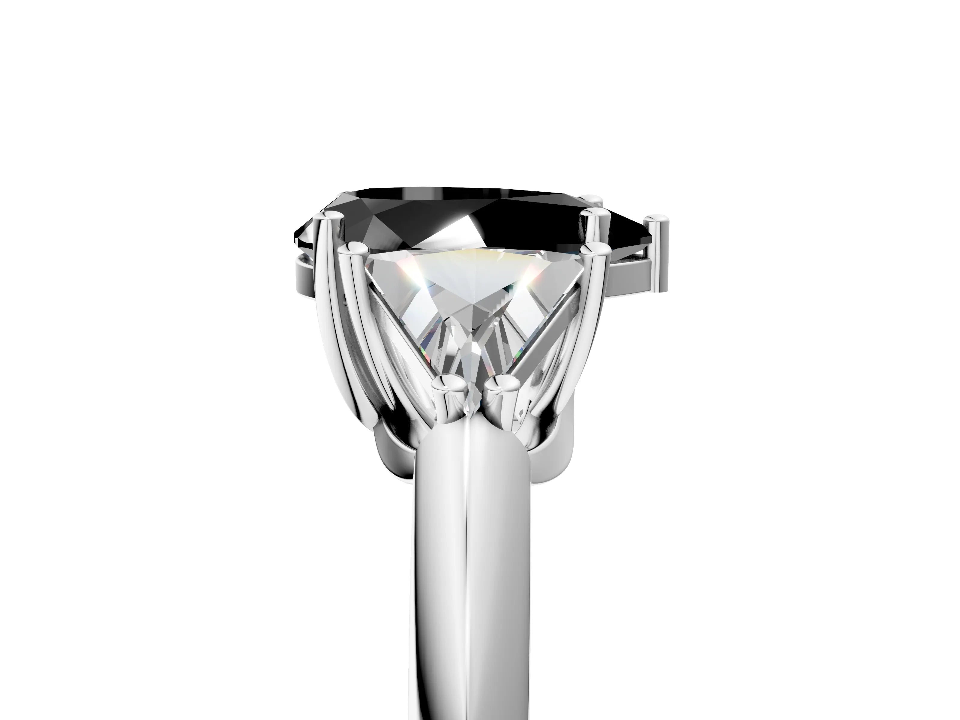 White gold Three-Stone Fancy Black Pear Cut Cut Diamond Ring with Trillion Side Stones and Four-Prong Setting_16