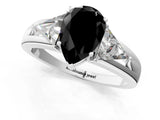 White gold Three-Stone Fancy Black Pear Cut Cut Diamond Ring with Trillion Side Stones on a Split Shank Band_1