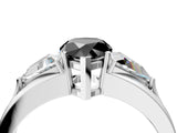 White gold Three-Stone Fancy Black Pear Cut Cut Diamond Ring with Trillion Side Stones on a Split Shank Band_4