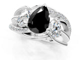 White gold Three-Stone Fancy Black Pear Cut Cut Diamond Split Shank Prong Set Ring_1