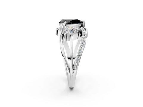 White gold Three-Stone Fancy Black Pear Cut Cut Diamond Split Shank Prong Set Ring_2