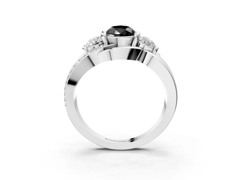 White gold Three-Stone Fancy Black Pear Cut Cut Diamond Split Shank Prong Set Ring_3