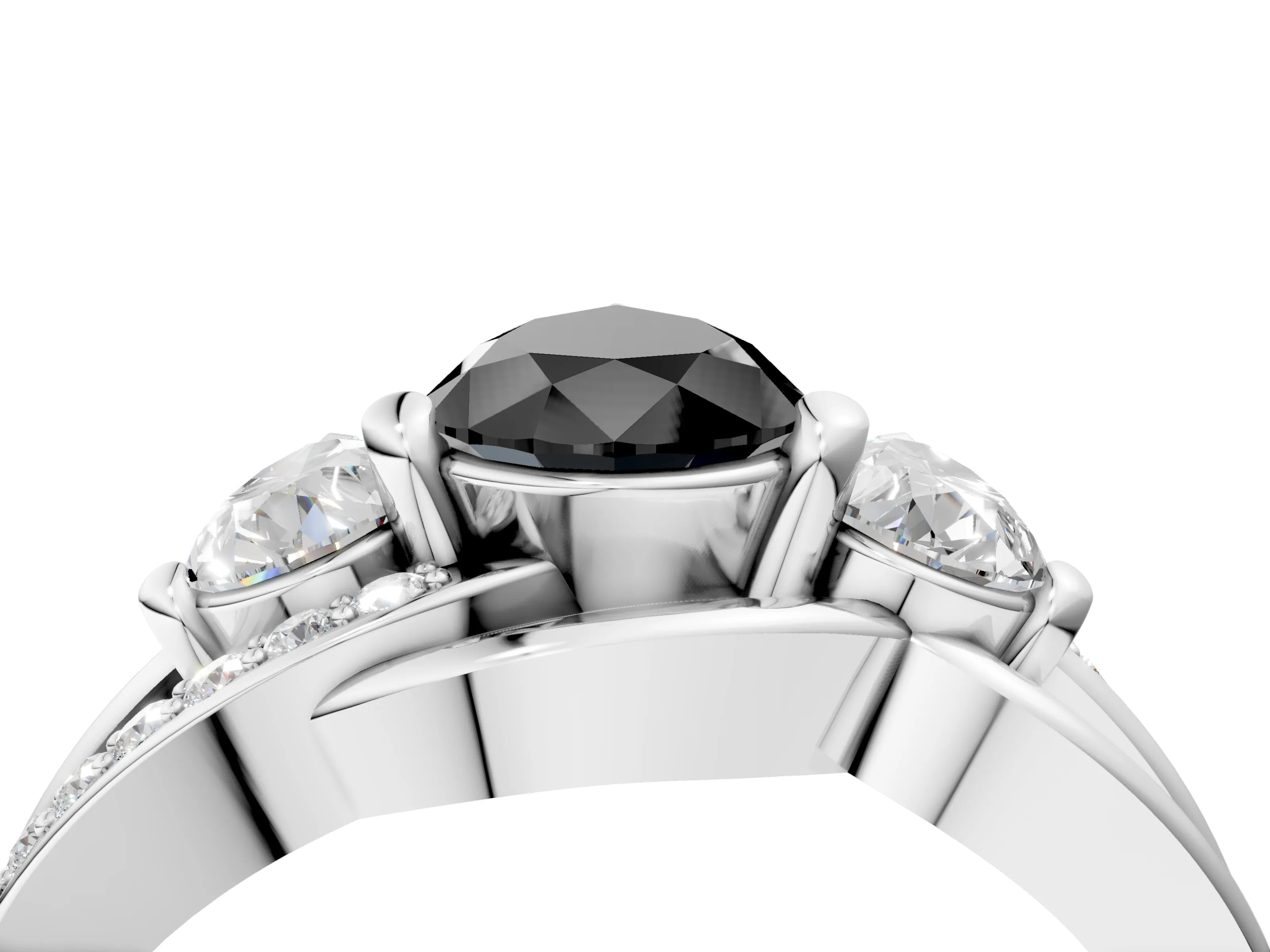White gold Three-Stone Fancy Black Pear Cut Cut Diamond Split Shank Prong Set Ring_4