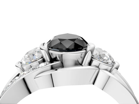 White gold Three-Stone Fancy Black Pear Cut Cut Diamond Split Shank Prong Set Ring_4