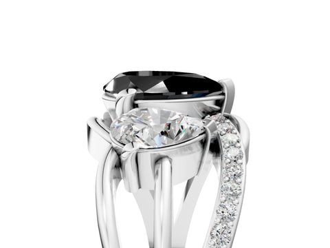 White gold Three-Stone Fancy Black Pear Cut Cut Diamond Split Shank Prong Set Ring_5