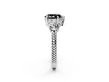 White gold Three-Stone Fancy Black Pear Cut Cut Milgrain Band Prong Setting Ring_2