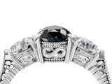 White gold Three-Stone Fancy Black Pear Cut Cut Milgrain Band Prong Setting Ring_4