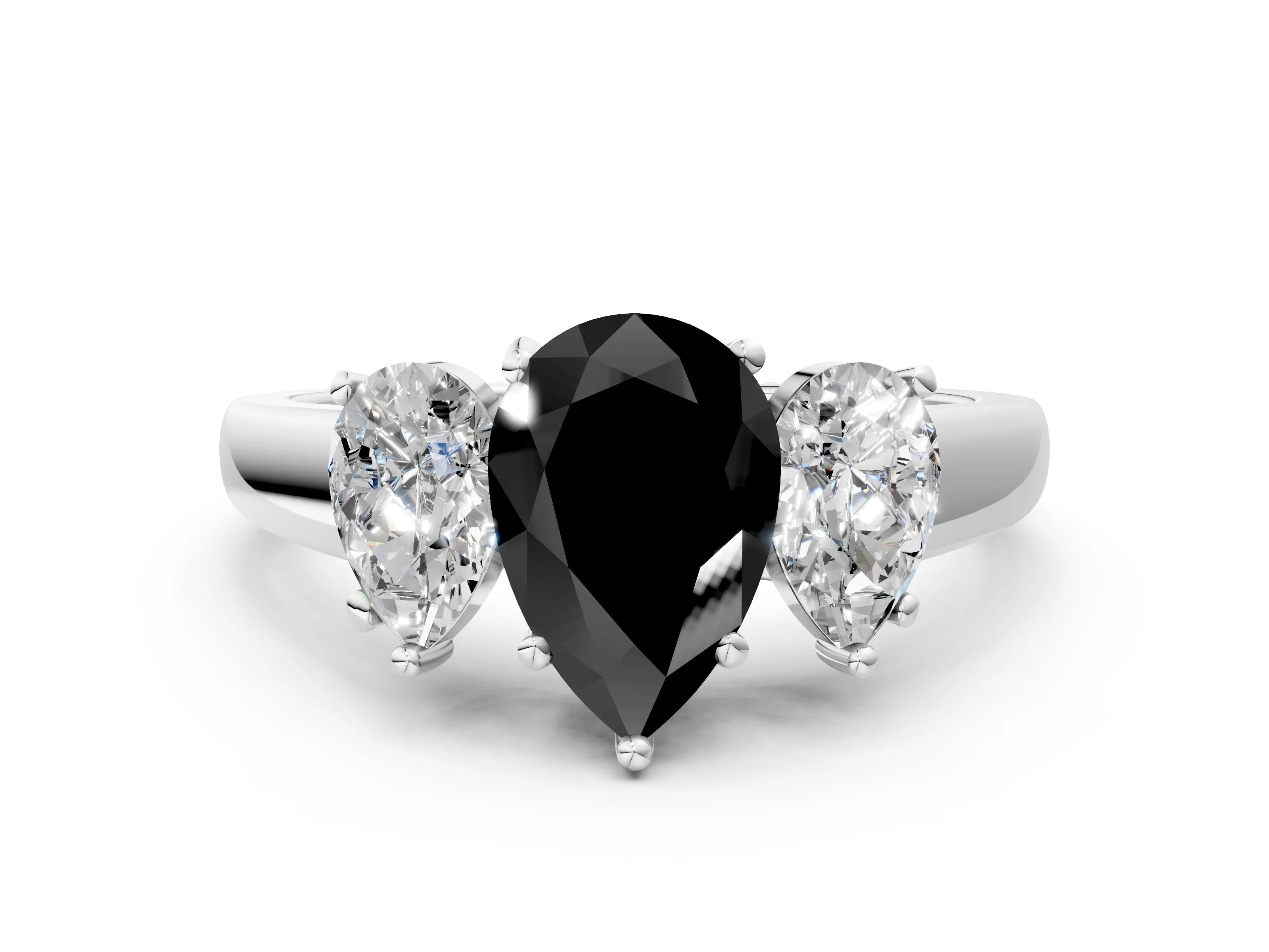White gold Three-Stone Fancy Black Pear Cut Cut Solitaire Ring with Classic Prong Setting_12