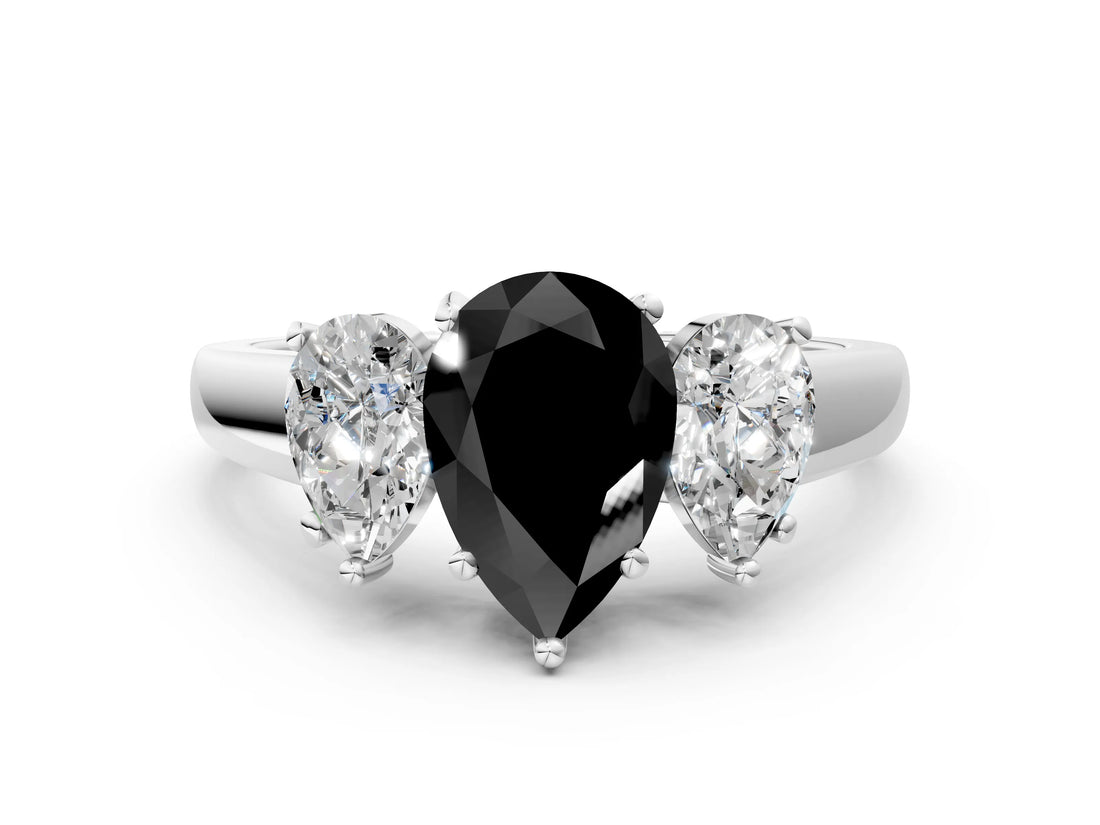 White gold Three-Stone Fancy Black Pear Cut Cut Solitaire Ring with Classic Prong Setting_12
