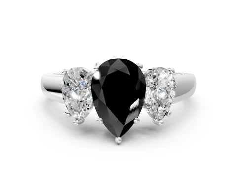 White gold Three-Stone Fancy Black Pear Cut Cut Solitaire Ring with Classic Prong Setting_12