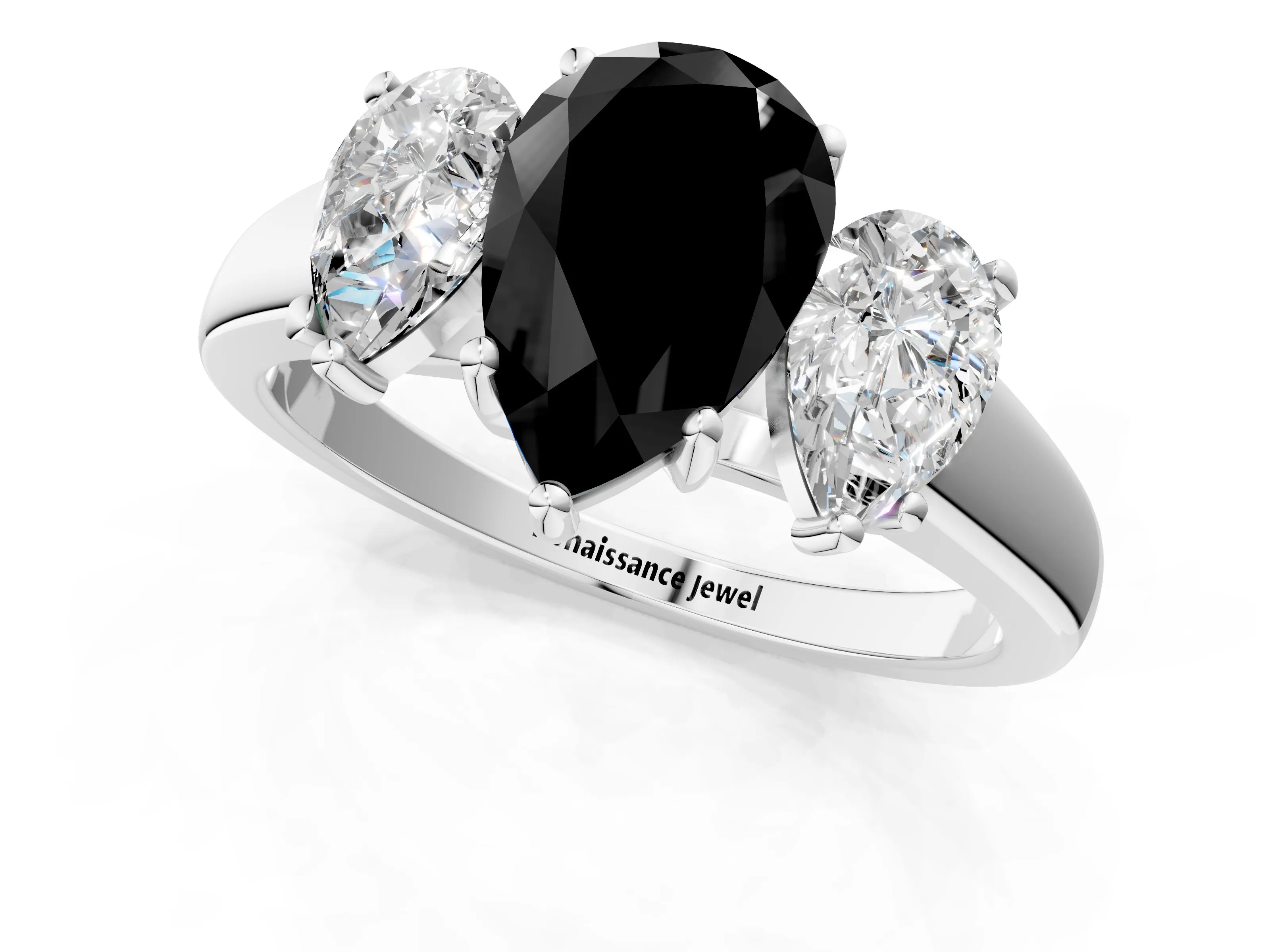 White gold Three-Stone Fancy Black Pear Cut Cut Solitaire Ring with Classic Prong Setting_13