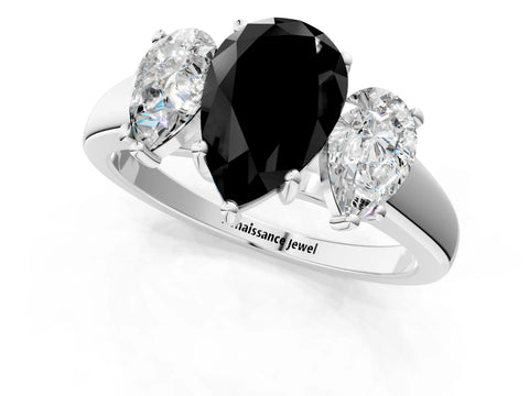 White gold Three-Stone Fancy Black Pear Cut Cut Solitaire Ring with Classic Prong Setting_13