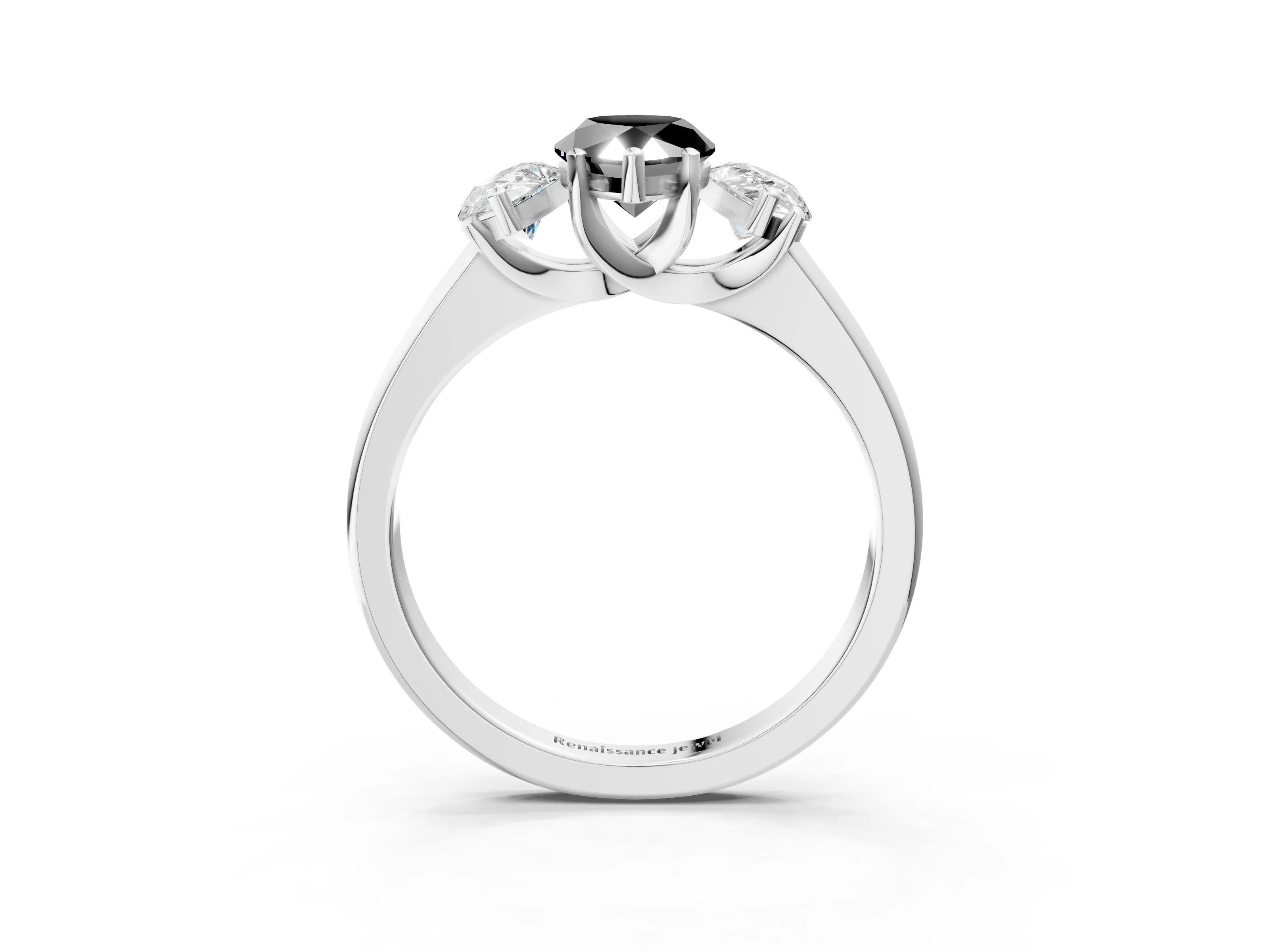 White gold Three-Stone Fancy Black Pear Cut Cut Solitaire Ring with Classic Prong Setting_15