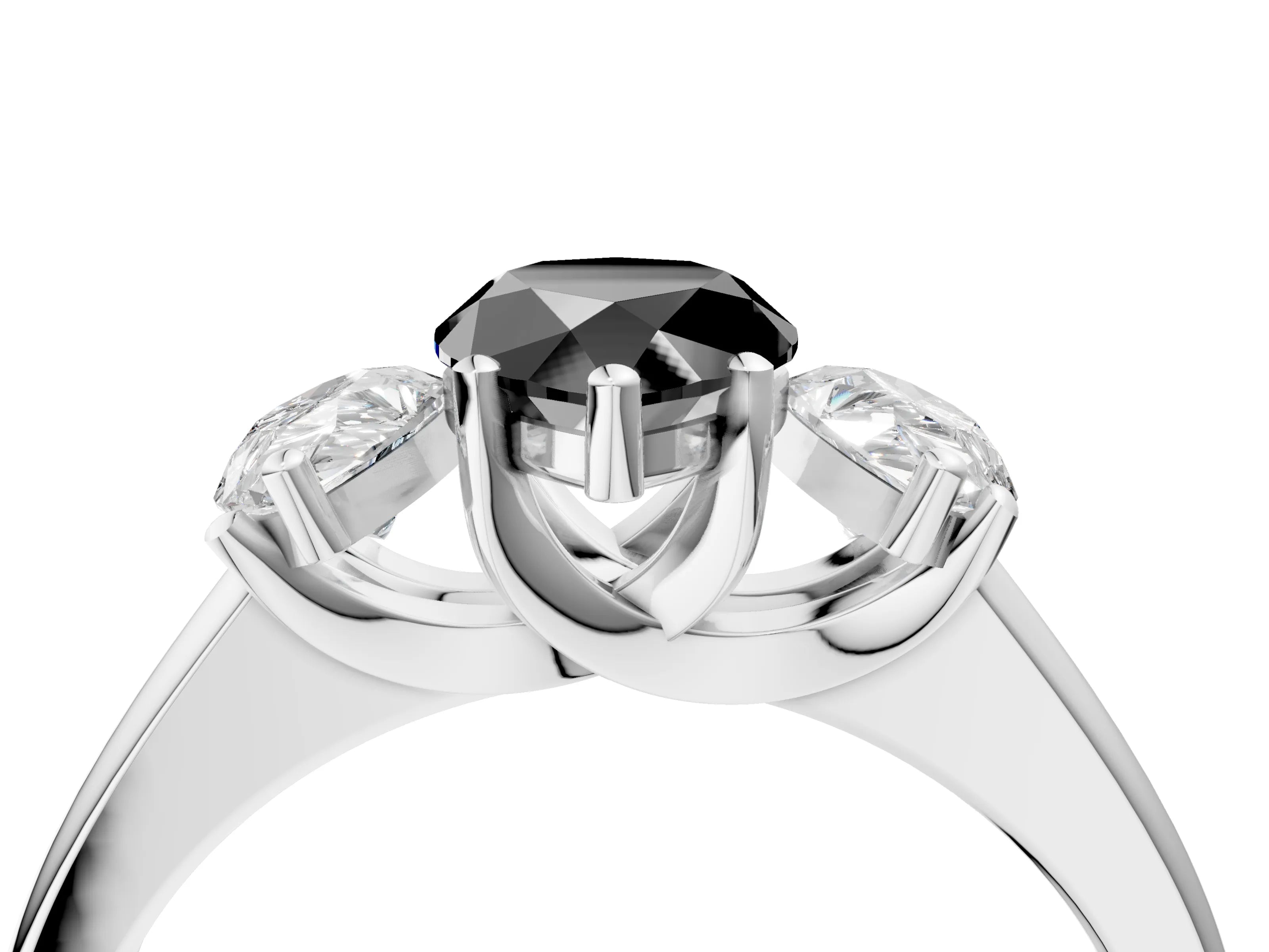 White gold Three-Stone Fancy Black Pear Cut Cut Solitaire Ring with Classic Prong Setting_16