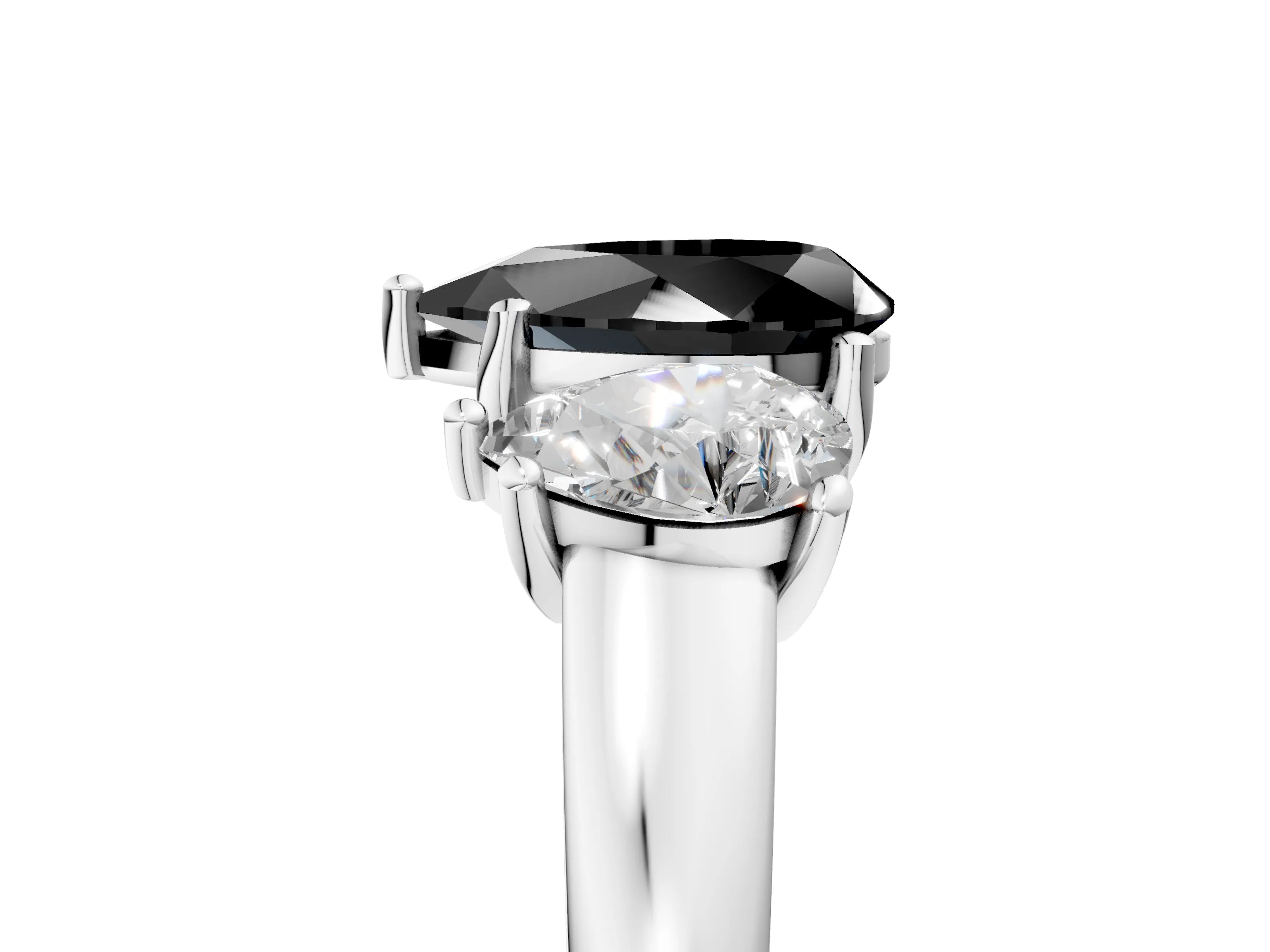 White gold Three-Stone Fancy Black Pear Cut Cut Solitaire Ring with Classic Prong Setting_17