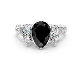 White gold Three-Stone Fancy Black Pear Cut Diamond Braided Band Ring with Four-Prong Setting_12
