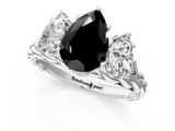 White gold Three-Stone Fancy Black Pear Cut Diamond Braided Band Ring with Four-Prong Setting_13