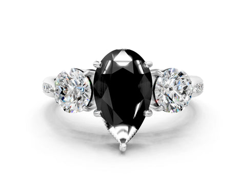White gold Three-Stone Fancy Black Pear Cut Diamond Channel Set Engagement Ring with Prong Setting_12