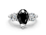 White gold Three-Stone Fancy Black Pear Cut Diamond Channel Set Engagement Ring with Prong Setting_12
