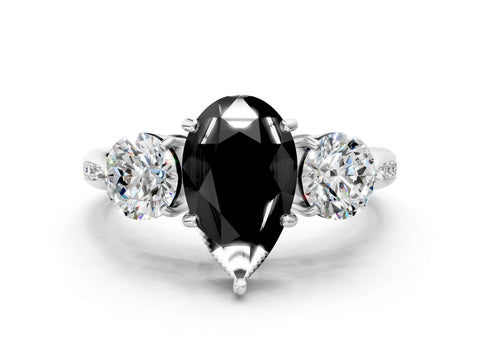 White gold Three-Stone Fancy Black Pear Cut Diamond Channel Set Engagement Ring with Prong Setting_12