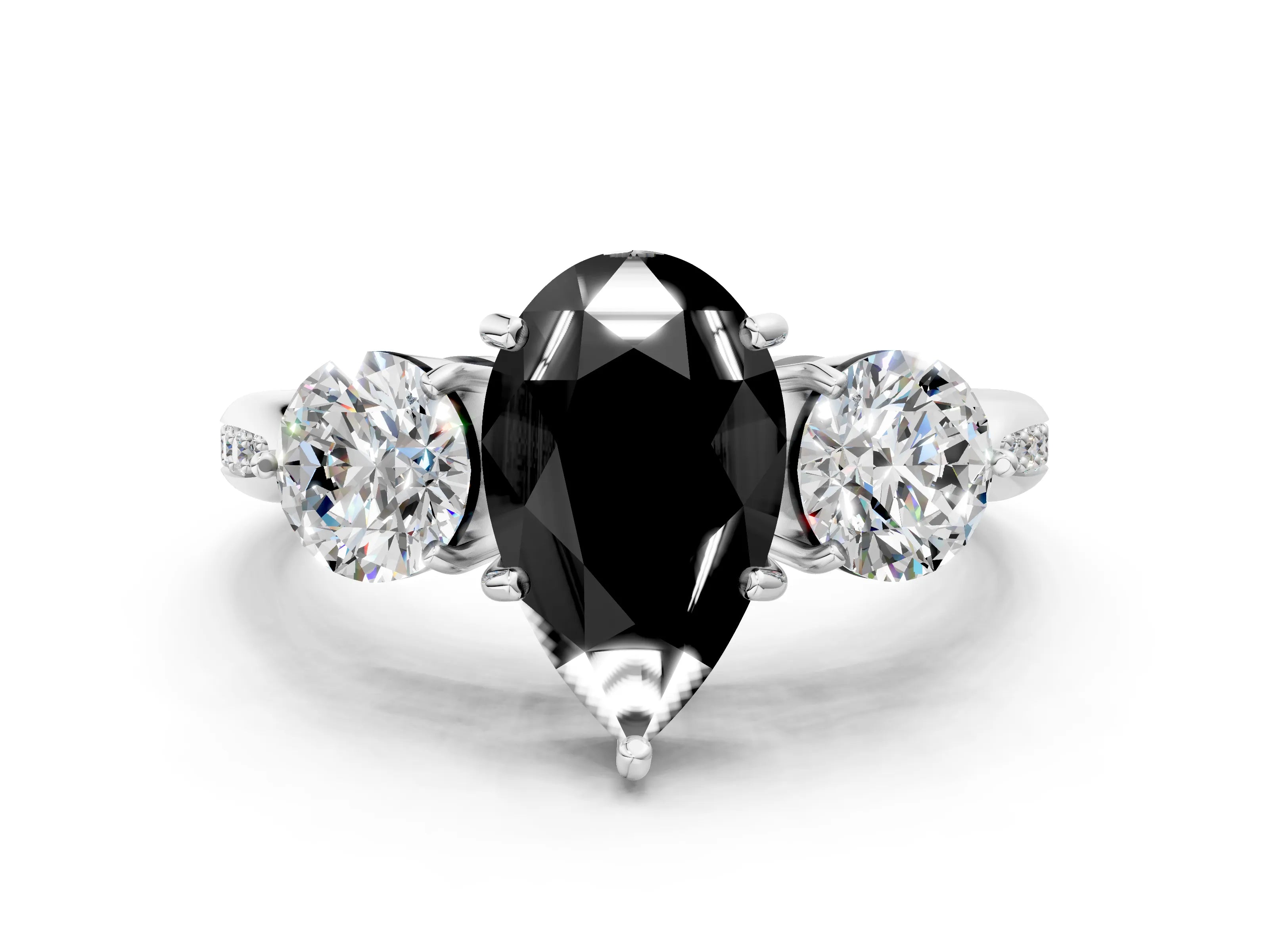 White gold Three-Stone Fancy Black Pear Cut Diamond Channel Set Engagement Ring with Prong Setting_12