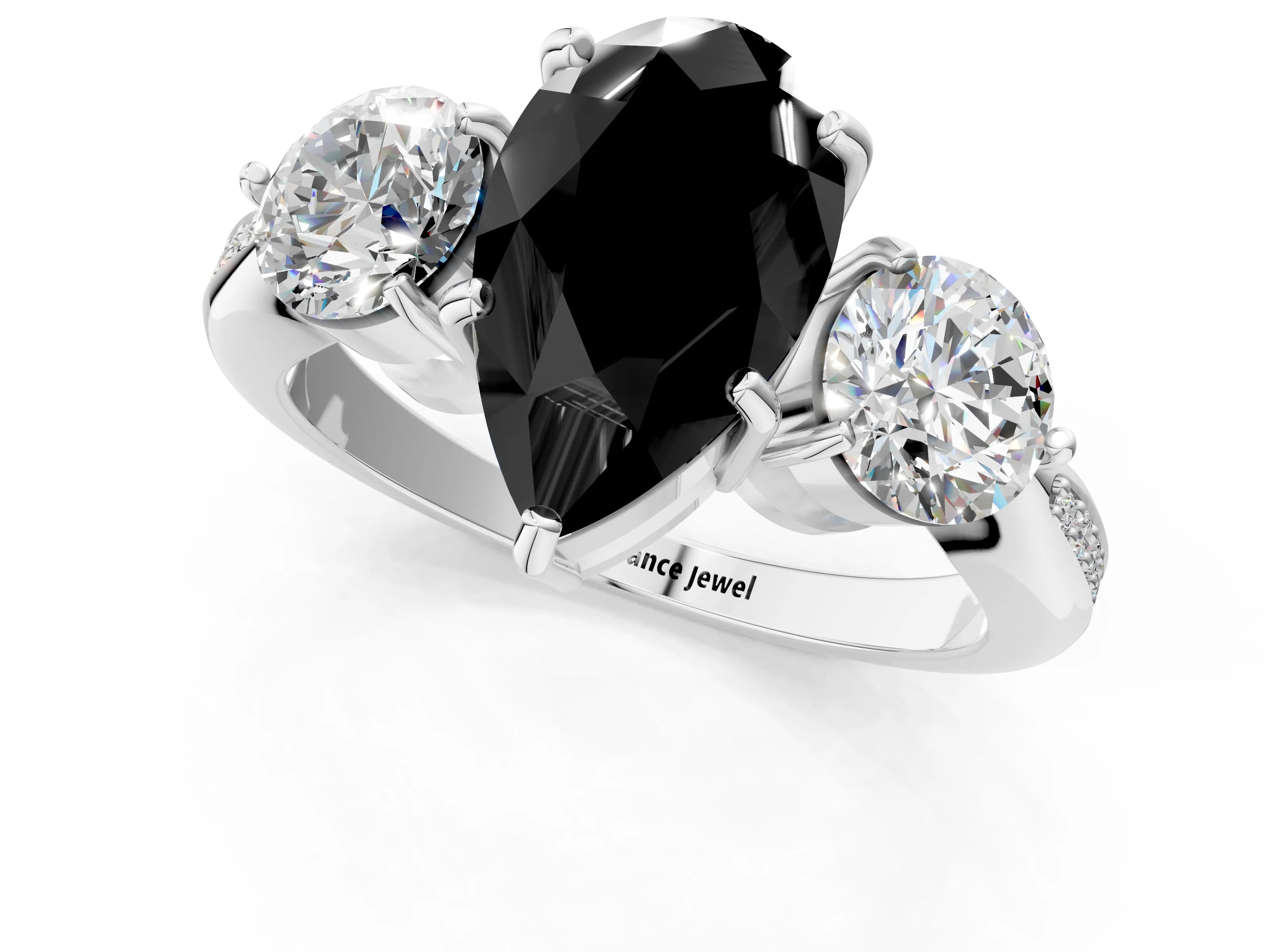 White gold Three-Stone Fancy Black Pear Cut Diamond Channel Set Engagement Ring with Prong Setting_13